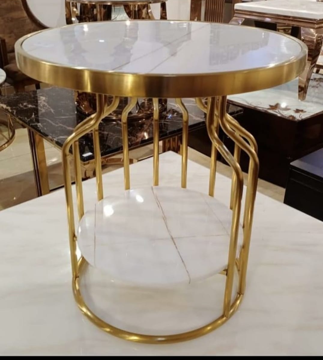 2-Tier Brass Marble Side Table AH-116 Moradabad